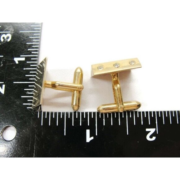 Swank Cufflinks Gold-Tone Rectangular Rhinestone Tux Shirt Dress Suit Vintage - Picture 7 of 9
